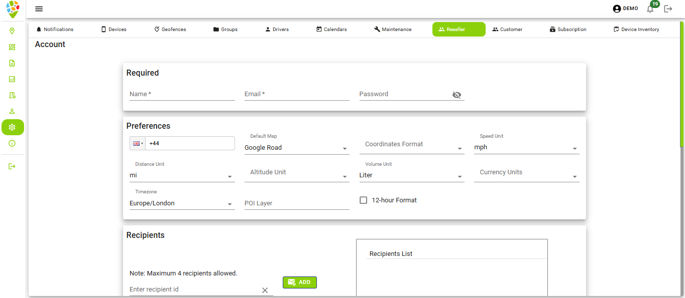 Create Reseller Form