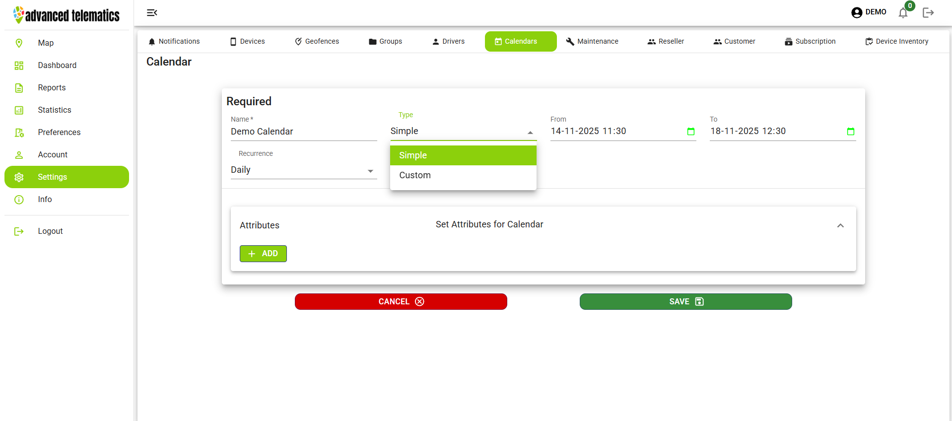 Calendar Creation Form